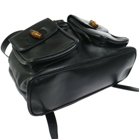 GUCCI Bamboo Line Backpack Black Leather Vintage G - Picture 5 of 11
